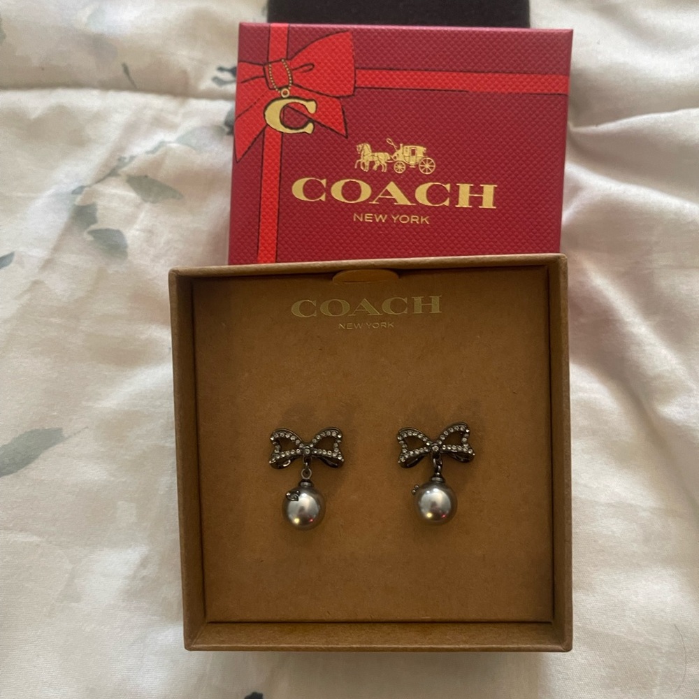 Coach Bow and Pearl Earrings